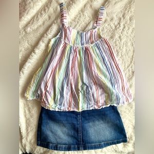 Girls Boden Size 6/7 Rainbow Stripes Tank and Denim Skirt with Stars